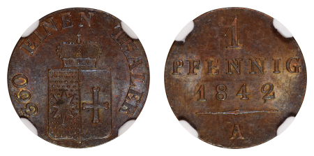 German States, Waldeck-Pyrmont 1842A Cu 1 Pfennig