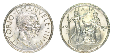 Italy 1927R yr.VI Ag 20 Lira