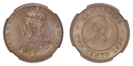 Mauritius 1920 Cu 2 Cents, George V