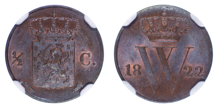 Netherlands 1822 Cu ½ Cent, NGC Top Pop