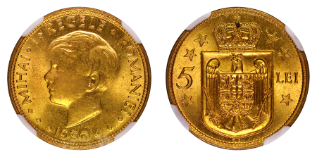Romania 1930KN Brass 5 Lei