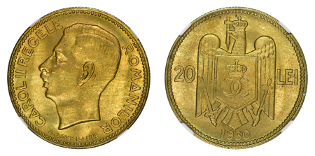 Romania 1930 Brass 20 Lei (London) Carol II