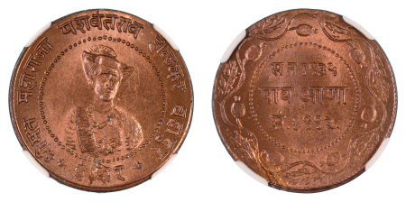 India, Indore VS1992 (1935) Cu ¼ Anna
