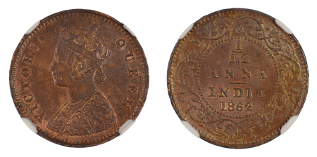 india (British) 1862 Cu 1/12 Anna, Victoria 