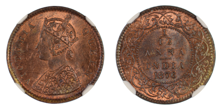 India (British) 1876 C Cu 1/12 Anna, Victoria