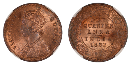 India (British) 1862 M Cu ¼ Anna, NGC Top Pop