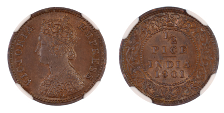 India (British) 1901 C Cu ½ Pice, Victoria