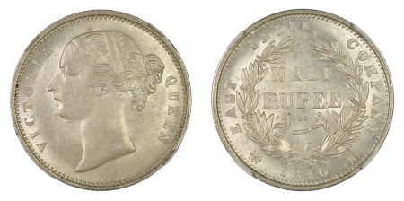 India (British) 1840 (B&C) Ag ½ Rupee, EIC