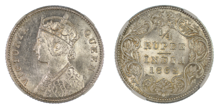 India (British) 1862 C Ag ¼ Rupee, Victoria 
