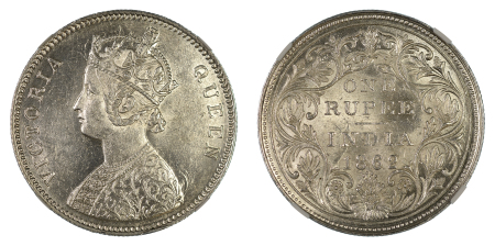 India (British) 1862 B Ag Rupee, Type H/2, 0/4