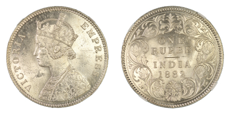India (British) 1882 C Ag Rupee, Victoria 