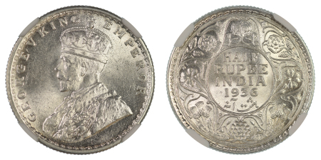 India (British) 1936 C Ag ½ Rupee, George V