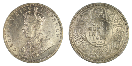India (British) 1914 C Ag Rupee, George V
