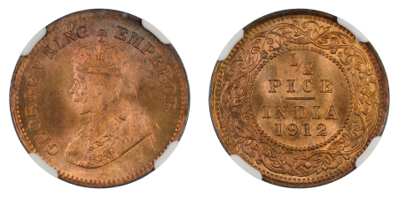 India (British) 1912 C Cu ½ Pice, George V