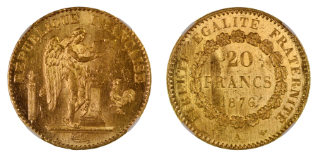 France 1876A Au 20 Francs, Standing Angel