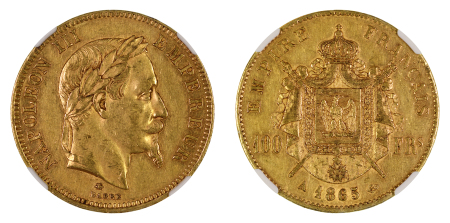 France 1865A Au 100 Francs, Napoleon III Laureate