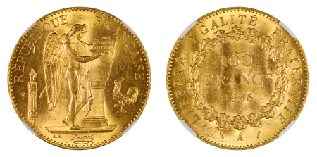 France 1886A Au 100 Francs, Standing Angel