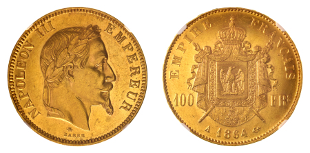 France 1864A Au 100 Francs, Napoleon III, Laureate