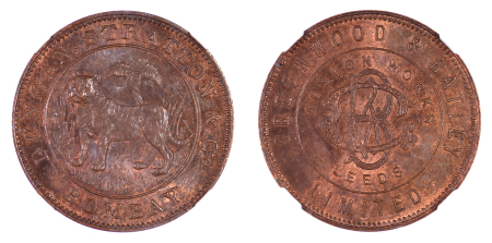 India (British) 1905 Cu 1/2 Rupee, Duncan Stratton & Co. Trial Coinage