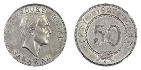 Sarawak 1927H Ag 50 Cents, C.V:Brooke Rajah