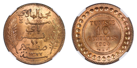 Tunisia AH1322 (1904) A Cu 10 Centimes