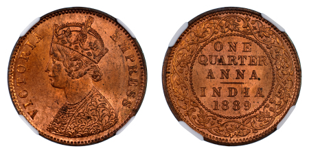 India (British) 1889 C Cu 1/4 Anna, Victoria