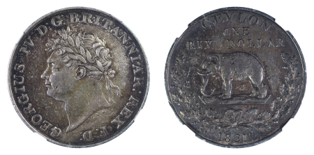 Ceylon 1821 Ag 1 Rixdollar, Elephant (George IV) 