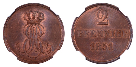 Germany, Hannover 1851B Cu 2 Pfennig
