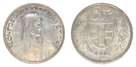 Switzerland 1923B Ag 5 Francs