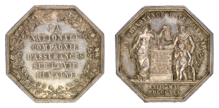 France 1830 Ag Jeton/Medal, "Compagnie d'Assurance National" Lozenge