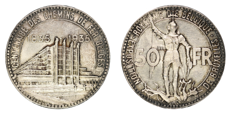 Belgium 1935 Ag 50 Francs