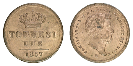 Italy, Naples & Sicily 1857 Cu 2 Tornesi, Ferdinand II