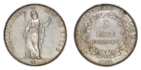 Italy, Milan Provisional Government 1848M Ag 5 Lire