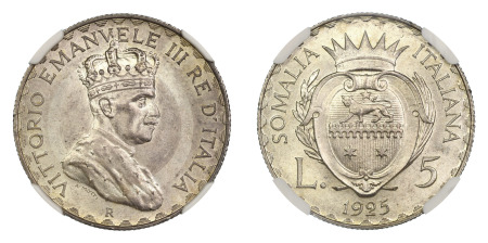Italian Somaliland, 1925R Ag 5 Lire
