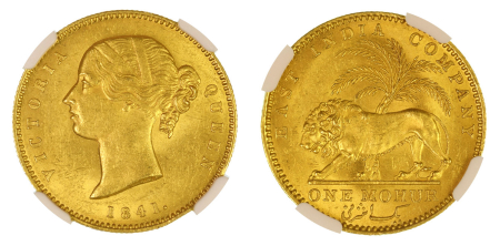 British India (East India Company) 1841 Victoria: (Au) Gold Mohur, Calcutta mint. Graded MS 63.