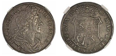 Scotland 1687. James VII: (Ag) Forty Shillings. Graded XF 40 by NGC