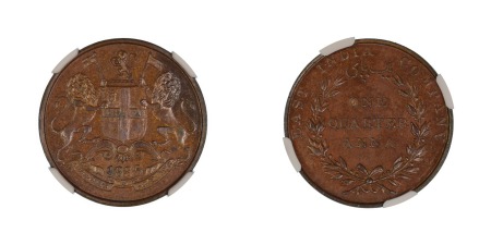 India 1835 (M) (Cu). 1/4 Anna. Graded Proof 64 Brown by NGC