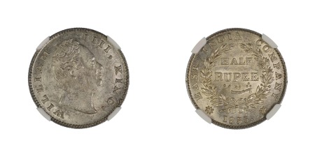 India 1835 (C) (Ag). 1/2 Rupee. Graded MS 65 by NGC
