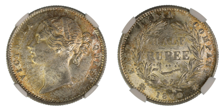 India 1840 (B&C) (Ag). 1/2 Rupee. Graded MS 64 by NGC