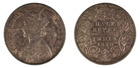India 1878 (Ag). 1/2 Rupee.  