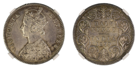 India 1879 C (Ag). 1/2 Rupee. Graded UNC Details by NGC
