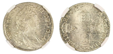 England 1697 (Ag) William III. 1 Shilling. Graded MS 65 by NGC