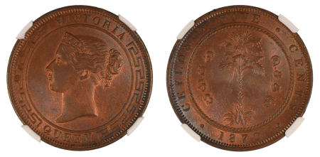 Ceylon 1870 (Cu). 5 Cents. Graded MS 63 Red Brown by NGC