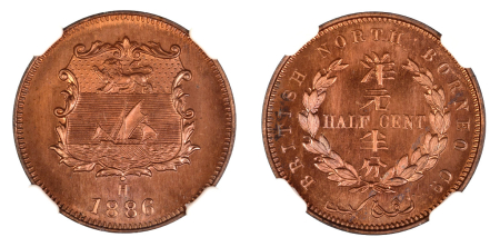 British North Borneo 1886 H (Cu). 1/2 Cent. Graded Specimen 67 Red by NGC