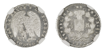 Chile 1844 SO IJ (Ag). 1/2 Real. Graded MS 67 by NGC