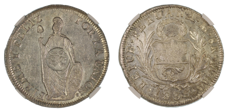 Philippines (1834) (Ag). 8 Reales. Graded AU 58 by NGC