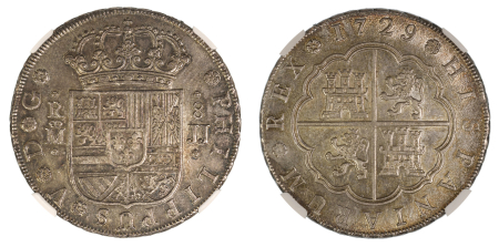 Spain 1729 M JJ (Ag) Philip V. 8 Reales. Graded MS 64 by NGC