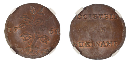 Suriname 1764 (Cu). Duit. Graded MS 66 Brown by NGC