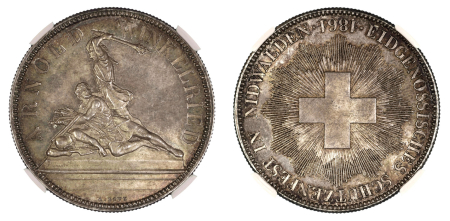 Switzerland 1861 (Ag) Nidwalden Festival. 5 Francs. Graded MS 65 by NGC