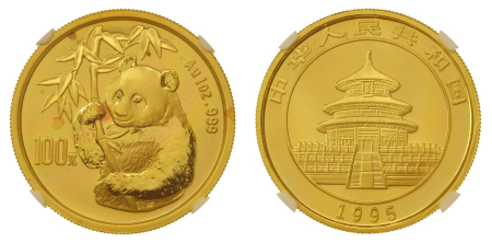China, PRC 1995 (Au) Panda Large Date. 100 Yuan. Graded MS 69 by NGC